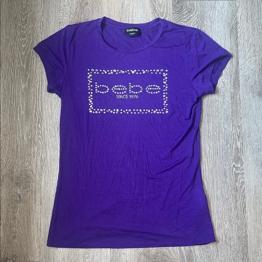 Bebe Women's Vibrant Purple Logo Tee
